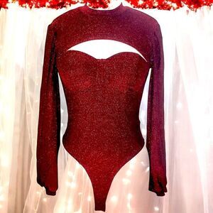 Sparkly red cut-out long sleeve bodysuit